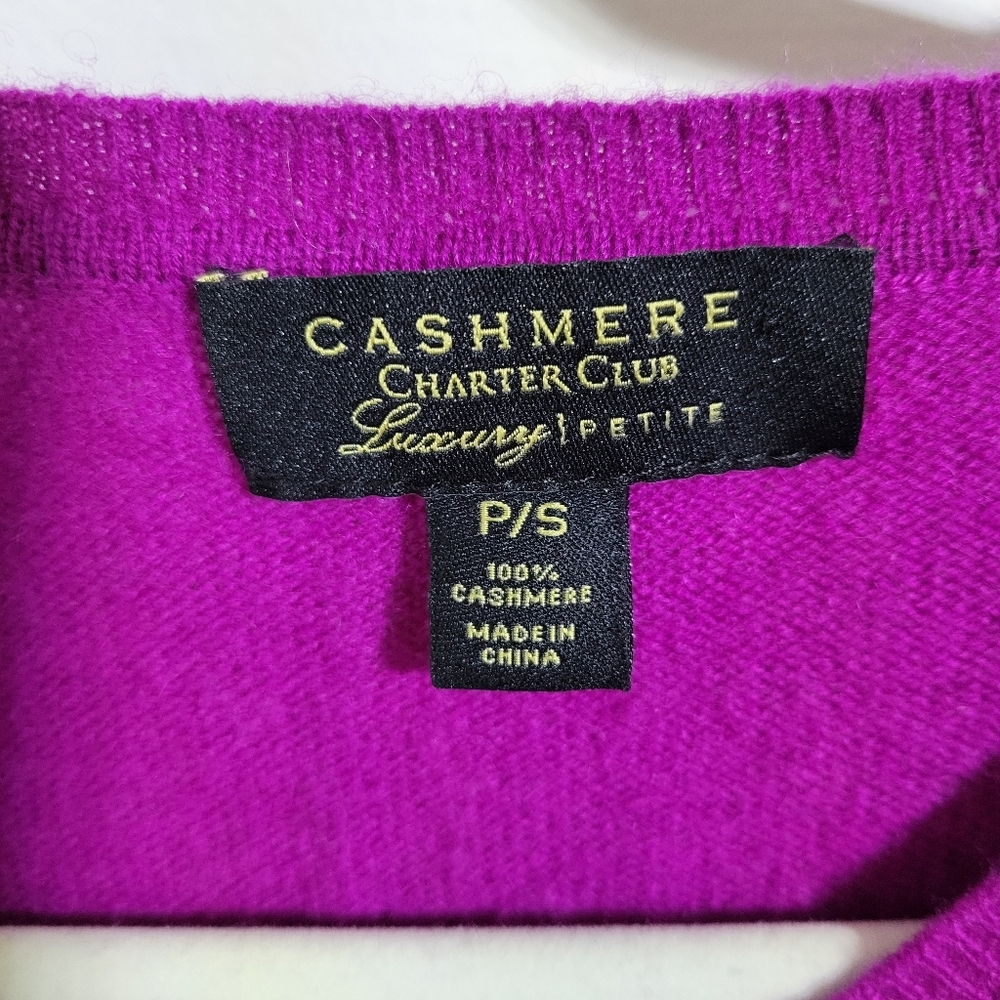 Charter Club Sleeveless Crew Neck 100 % Cashmere Fuschia Sweater, Size PS. - Picture 2 of 4